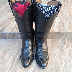 Lucchese Lizard Teju Black Western Cowboy Boots